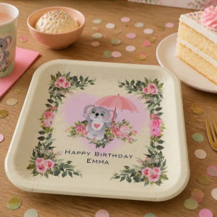Baby Koala Personalisierter Geburtstag Gelb Pappteller