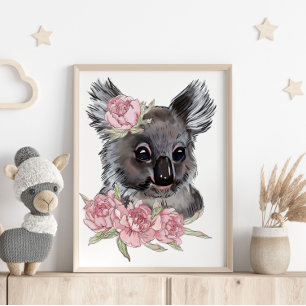Baby Koala Rose Animal Poster Wall Print