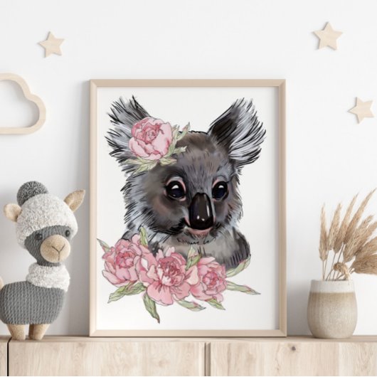 Baby Koala Rose Animal Poster | Wall Print