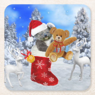BABY-KOALA-WEIhnachten MIT TEDDYBÄR Rechteckiger Pappuntersetzer
