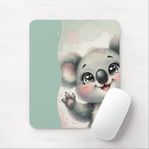 Baby-Koala winkt – Teal- und Creme-Farben geteilt Mousepad