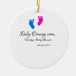 Baby kommt bald Baby Dusche Blue Pink Babyfüße Keramik Ornament