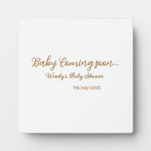 Baby kommt bald Baby-Party braun rosa Namens Trend Fotoplatte
