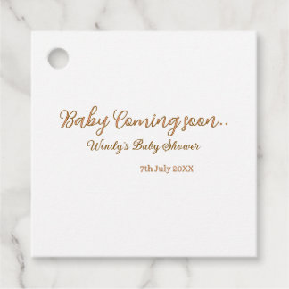 Baby kommt bald Baby-Party braun rosa Namens Trend Geschenkanhänger