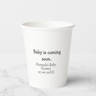 Baby kommt bald Baby-Party Name Datum Schreibmasch Pappbecher