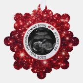 Baby kommt bald Sonogram Red Ultrasound Ornament Karte (Vorderseite)