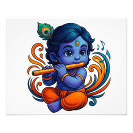 Baby Krishna mit Flute - Peace Vibes | Lebhaftes 3 Fotodruck