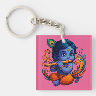 Baby Krishna mit Flute - Peace Vibes | Lebhaftes 3 Schlüsselanhänger