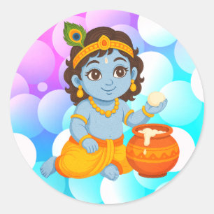 Baby Krishna Runder Aufkleber