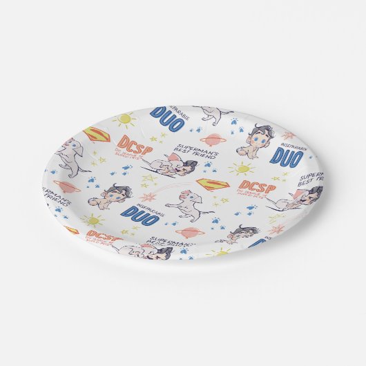 Baby Krypto & Superman Pattern Pappteller (Schrägansicht)