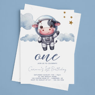 Baby-Kuh-Astronaut 1. Geburtstag Einladung