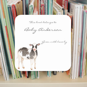 Baby Kuh Kalb Babydusche Buchzeichen Quadratischer Aufkleber