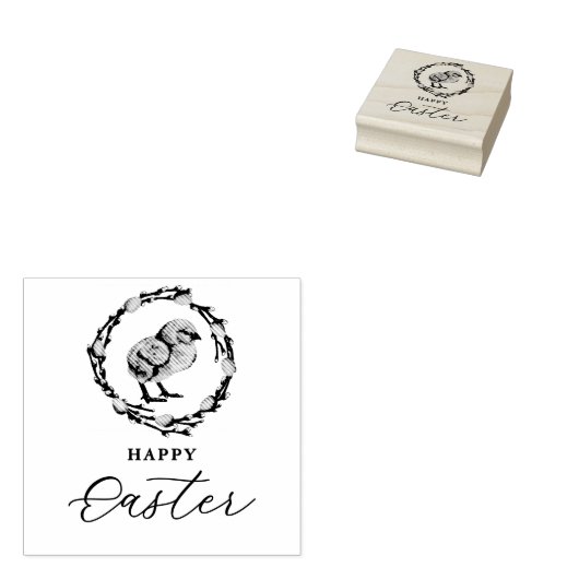 Baby-Küken in einem Weidenkranz Frohe Ostern Gummistempel (Stempel)