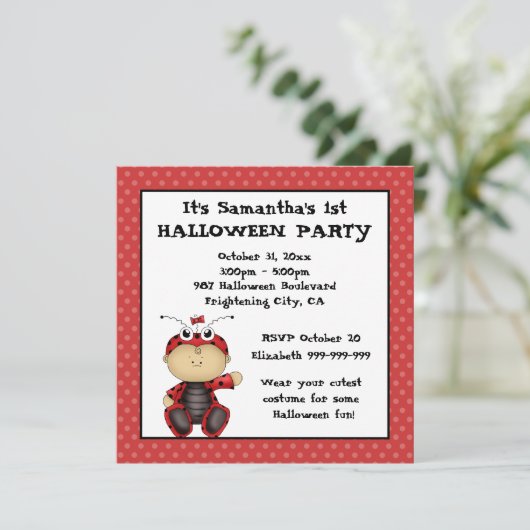 Baby Ladybug Erstes Halloween-Party Einladung (Stehend Vorderseite)