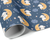 Baby Lamb auf dem Mond Geschlecht neutrales blaues Geschenkpapier (Rolleneckpunkt)