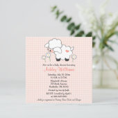 Baby Lamb Baby Shower Einladungen Pink Gingham (Stehend Vorderseite)
