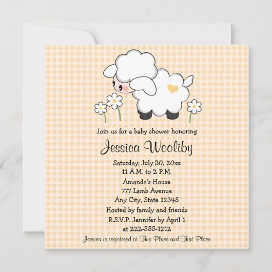 Baby Lamb Babydusche Einladungen Geschlecht neutra (Vorderseite)