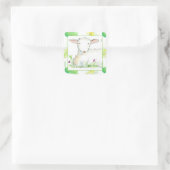 Baby Lamb Farm Animal Sheep Gelbe Blumen Quadratischer Aufkleber (Tasche)
