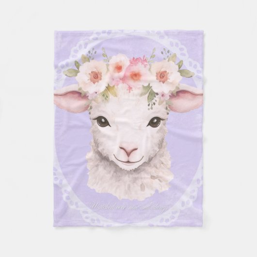 Baby Lamb mit Blume Crown | Kinderzimmer Art Fleecedecke (Vorderseite)