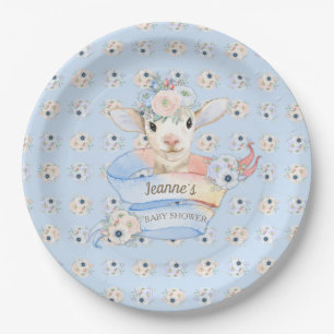 Baby Lamb Pink Blue Farm Kinderzimmer Pappteller