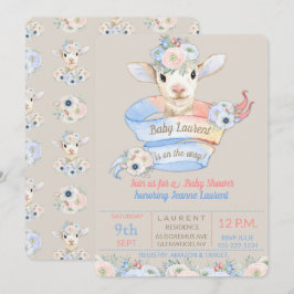 Baby Lamb rosa blaues Geschlecht neutrale Anzeige Einladung