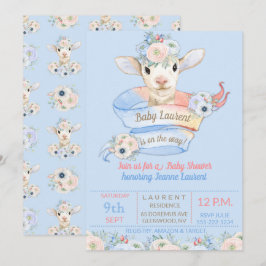 Baby Lamb rosa blaues Geschlecht neutrale Anzeige Einladung