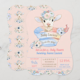 Baby Lamb rosa blaues Geschlecht neutrale Anzeige Einladung