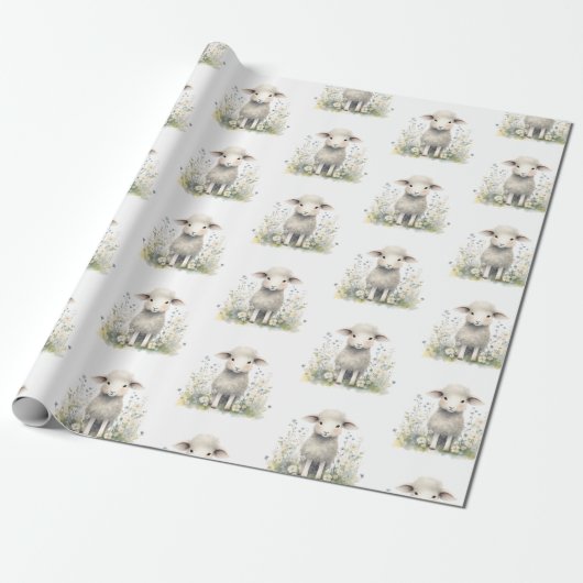 Baby Lamb Sheep Watercolor Babydusche Geschenkpapier (Ungerollt)