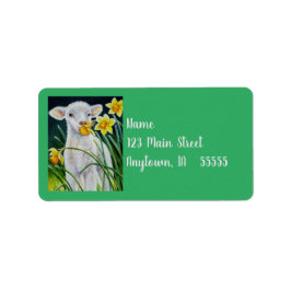 Baby Lamb und Frühlingsgetränke Wasserfarben Kunst Adressaufkleber