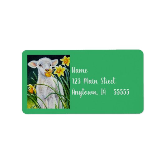 Baby Lamb und Frühlingsgetränke Wasserfarben Kunst Adressaufkleber (Vorne)