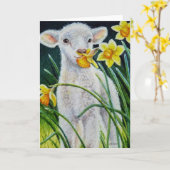 Baby Lamb und Frühlingsgetränke Wasserfarben Kunst Karte (Gelbe Blume)