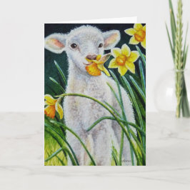 Baby Lamb und Frühlingsgetränke Wasserfarben Kunst Karte