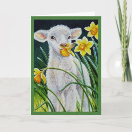 Baby Lamb und Frühlingsgetränke Wasserfarben Kunst Karte