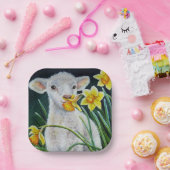 Baby Lamb und Frühlingsgetränke Wasserfarben Kunst Pappteller (Party)
