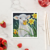 Baby Lamb und Frühlingsgetränke Wasserfarben Kunst Serviette (Beispiel)
