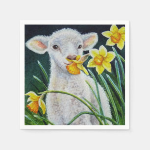 Baby Lamb und Frühlingsgetränke Wasserfarben Kunst Serviette