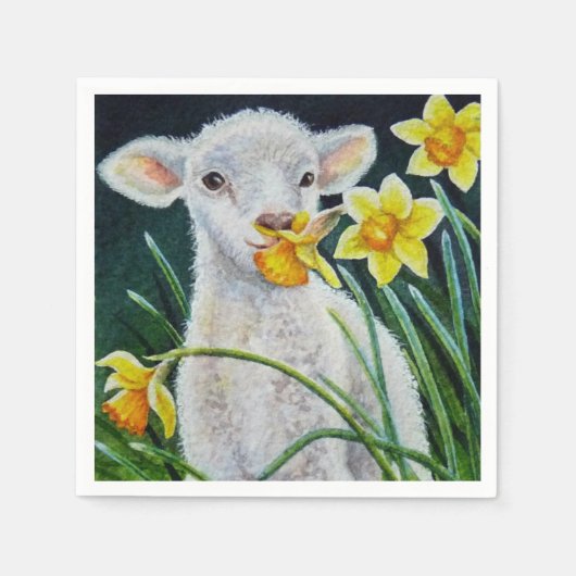 Baby Lamb und Frühlingsgetränke Wasserfarben Kunst Serviette (Vorderseite)