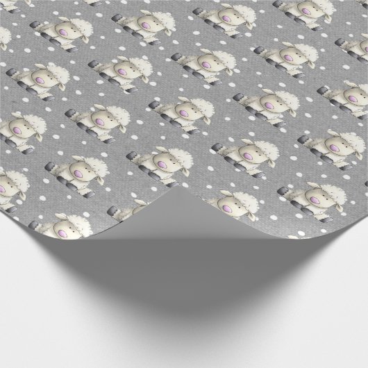 Baby Lambs auf grauen Punkten Geschenkpapier (Ecke)