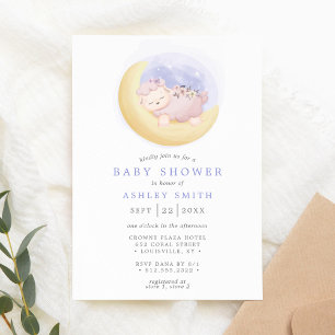 Baby-Lamm auf Mond-Wasserfarbe Baby Shower Einladung