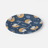 Baby Lamm auf Mondmuster mit Vorname Pappteller (Schrägansicht)