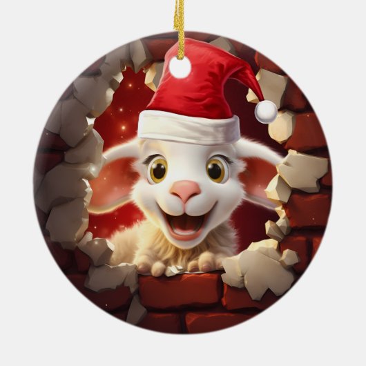 Baby Lamm in Weihnachtsmannmütze - 3D Keramik Ornament (Hinten)