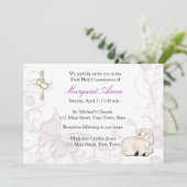 Baby-Lamm-lila religiöse Einladung (Stehend Vorderseite)