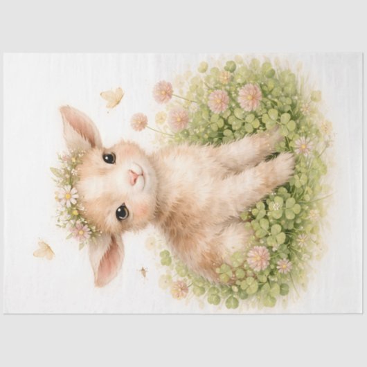 Baby-Lamm mit Blumenkrone Frühling-Decoupage  Seidenpapier (Vorderseite)