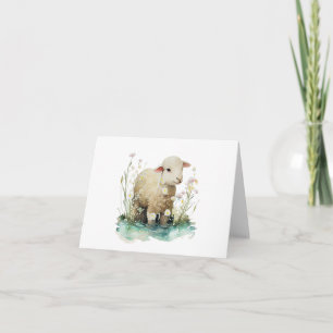 Baby Lamm mit Wasser und Blume BLANK Karte