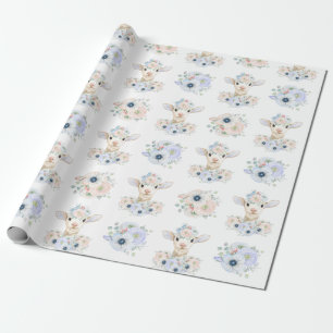 Baby Lamm Pink Blau Geschlechtsneutrale Enthüllung Geschenkpapier