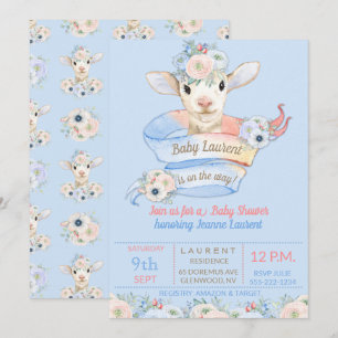 Baby Lamm Pink Blau Geschlechtsneutraler Reveal Einladung