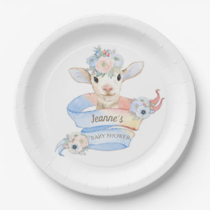 Baby Lamm Pink Blau Geschlechtsneutraler Reveal Pappteller