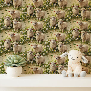 Baby Lämmer und Gänseblümchen Kinderzimmer Tapete