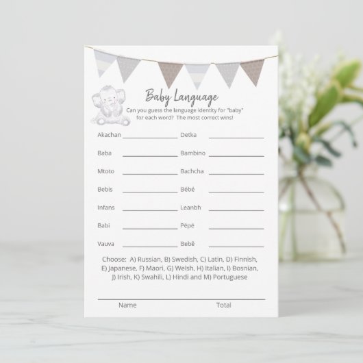 Baby Language Game Modern Baby Elephant Card Programm (Stehend Vorderseite)