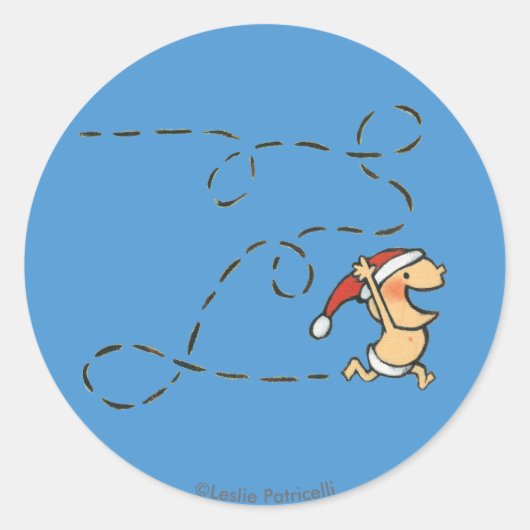 Baby läuft am Weihnachtsmorgen Runder Aufkleber (Vorderseite)